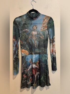 Current Mood Sheer Long Sleeve Mini Dress, Renaissance Greek Goddess Vibes